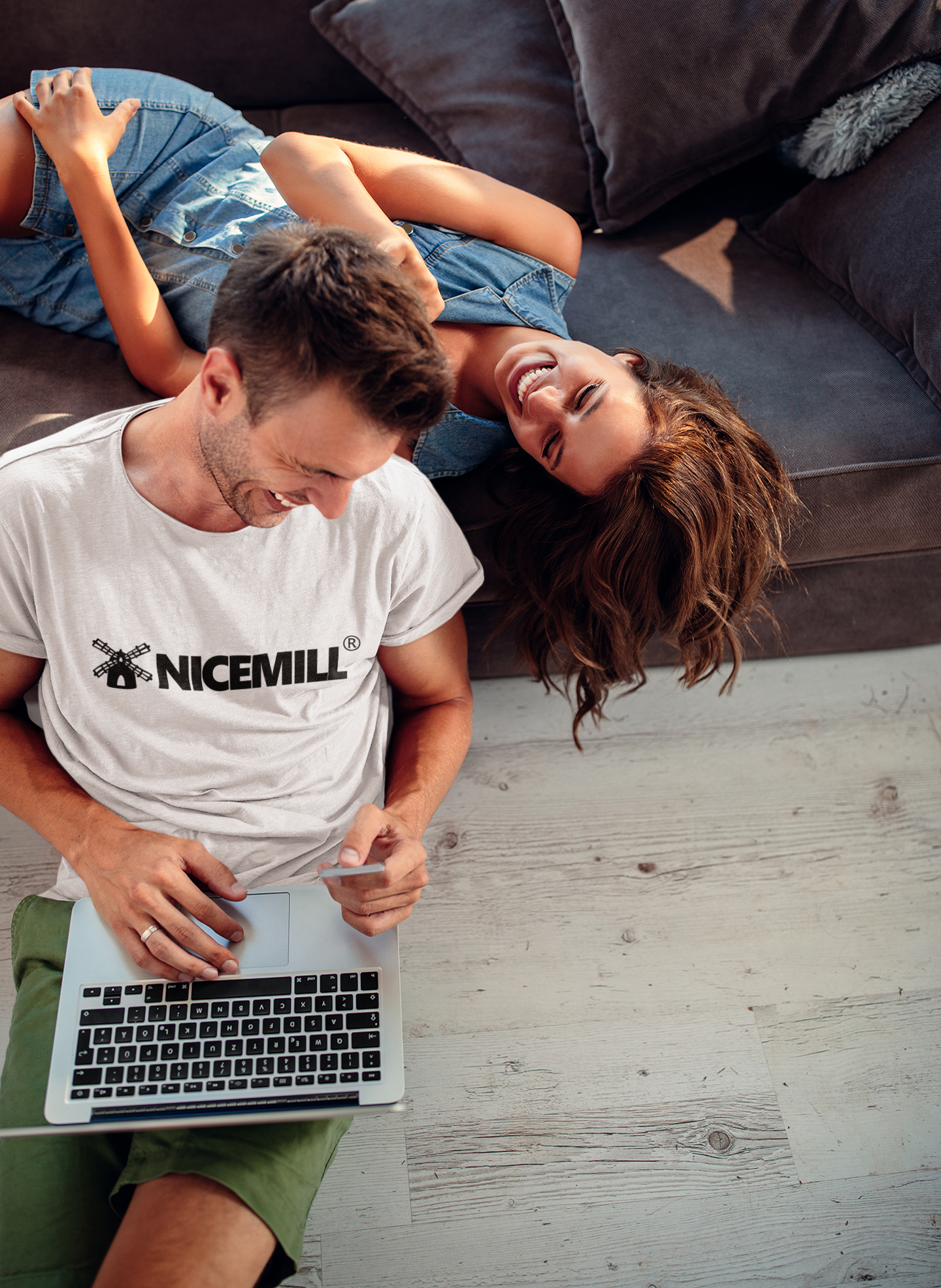 t shirt mockup of a man chilling at home with his girlfriend m10181 r el2